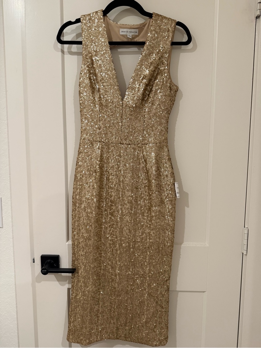 Dress the Population Gold Sequin V-Neck Sheath Dress